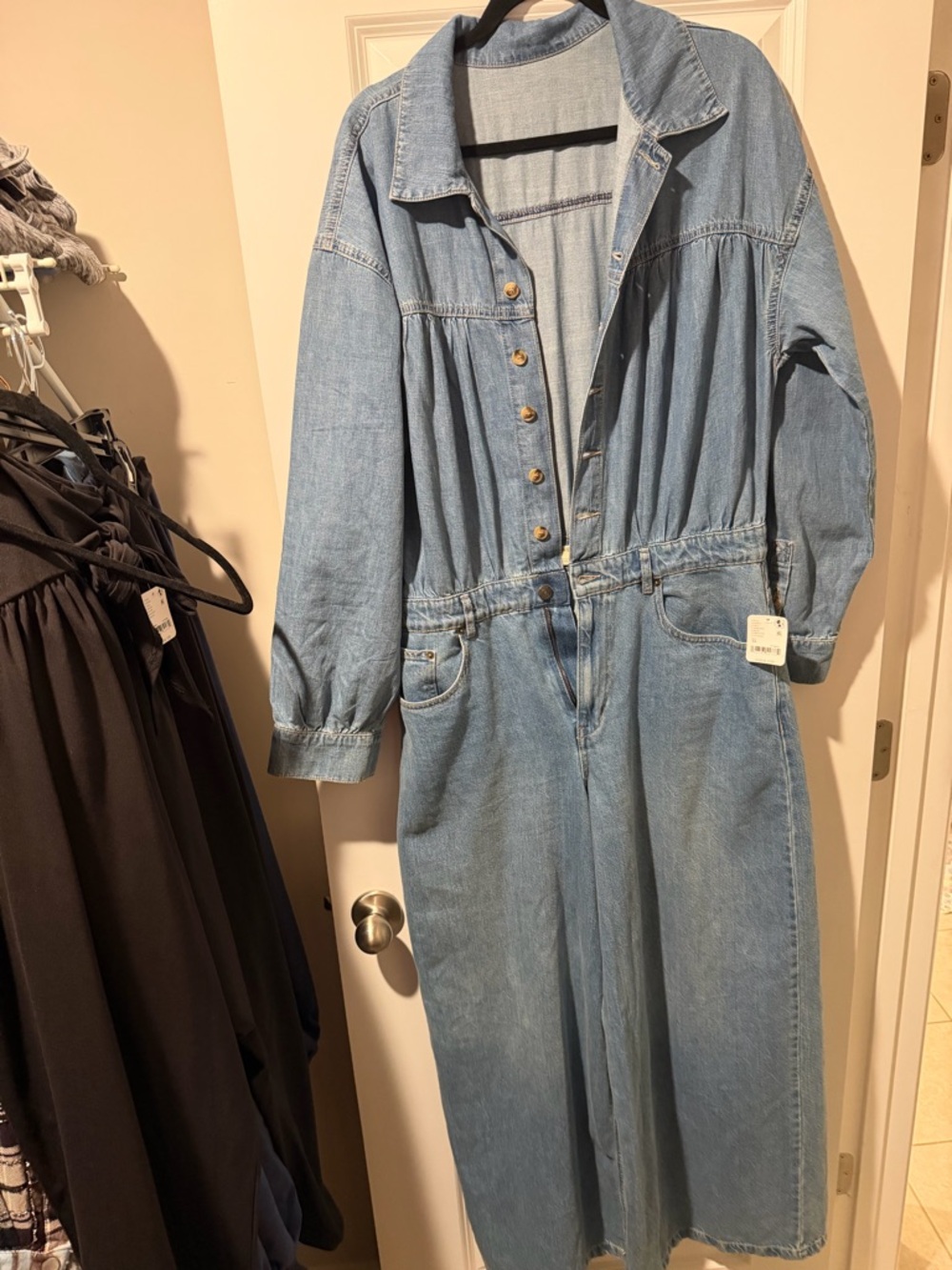We The Free Light Blue Denim Flare leg Jumpsuit 🔥 Size Xl